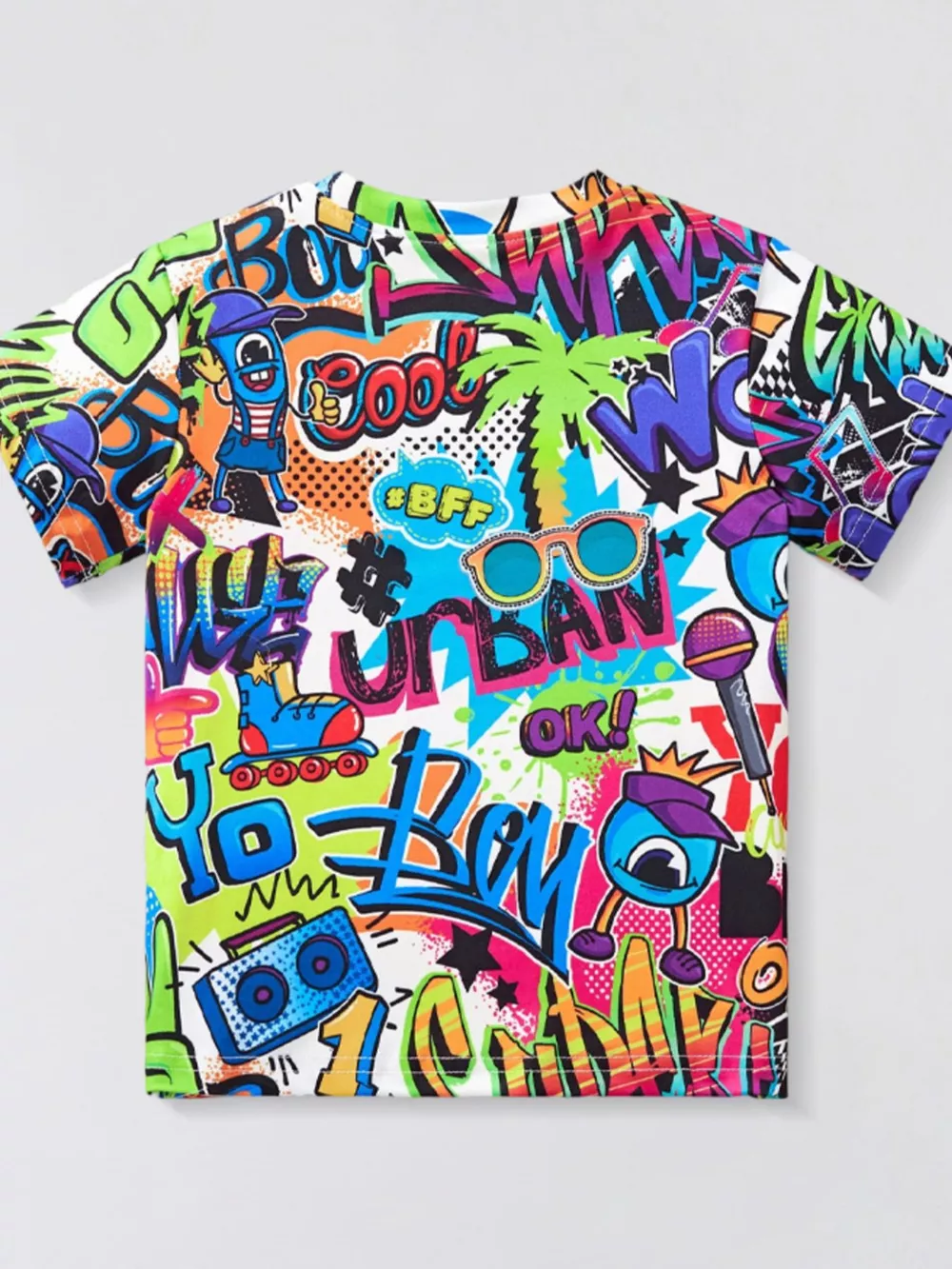 Children's Graffiti Print Crew Neck Short Sleeve T-Shirt, image 2