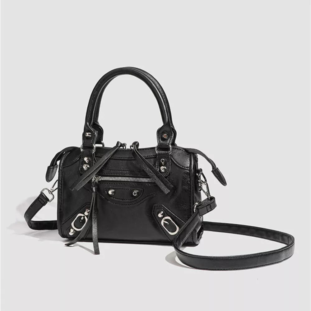 Motorcycle Style Studded Leather Crossbody Bag