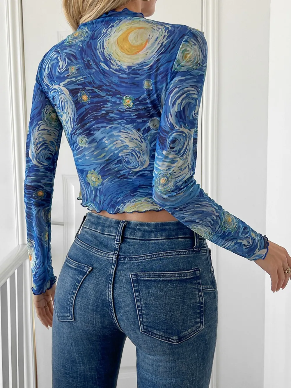 Starry Sky Mock Neck Long Sleeve Top, image 5