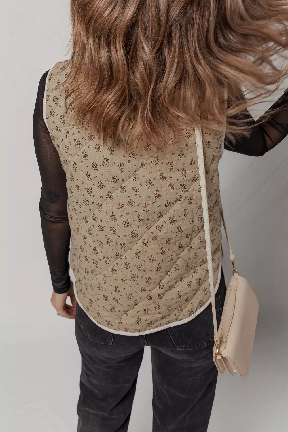 Floral Print Quilted Concealed Button Vest, image 5