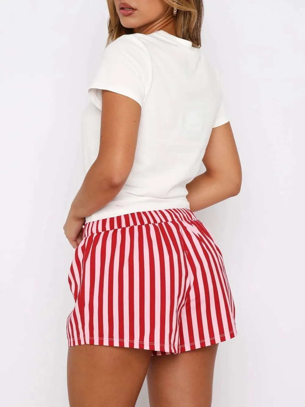 Printed Round Neck Short Sleeve Top and Drawstring Shorts Set, image 4