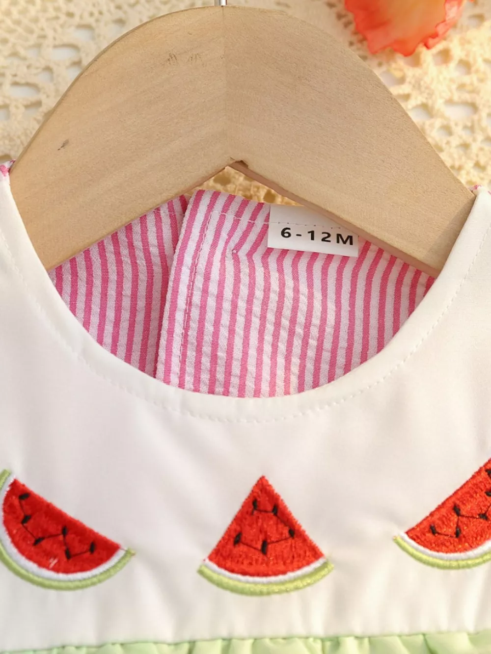 Children's Fruit Embroidered Striped Short Sleeve Dress, image 2