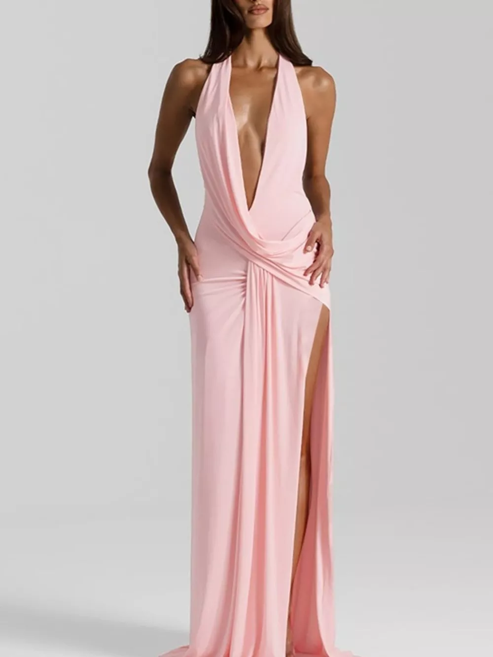 Split Backless Halter Neck Maxi Dress, image 9