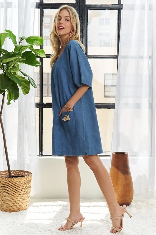 V-Neck Half Sleeve Mini Denim Dress, image 5