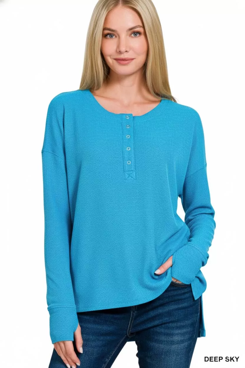 Waffle Thumb Hole Cuffs Henley Tee, image 3