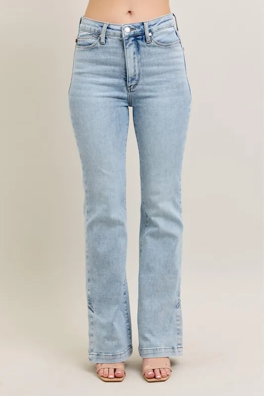 Full Size Tummy Control Vintage Wash Side Slit Slim Boot Jeans Plus Size