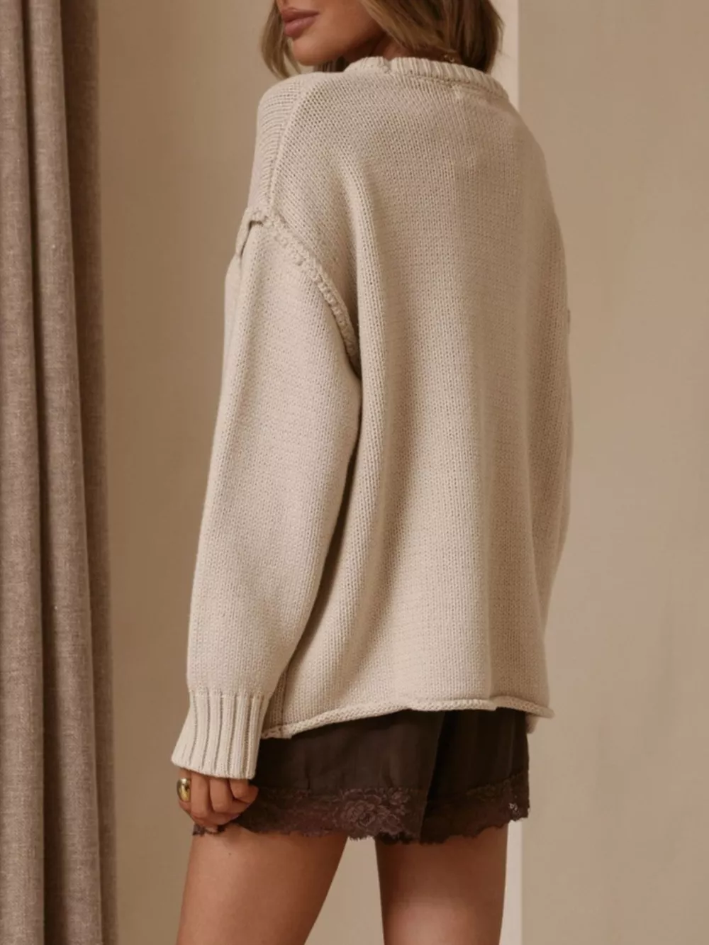 Crew Neck Dropped Shoulder Sweater, image 3