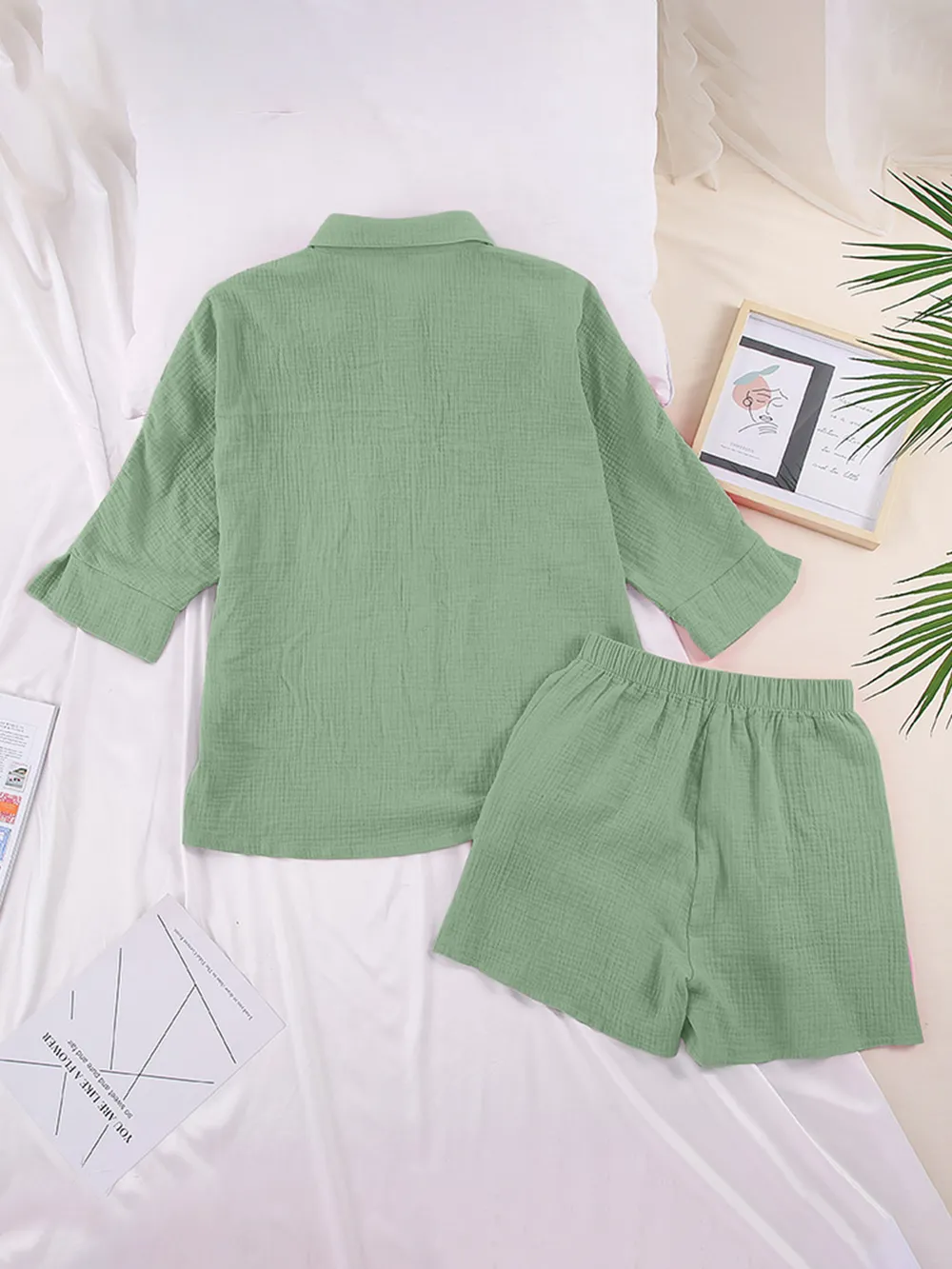 Texture Button Up Shirt and Shorts Set, image 36