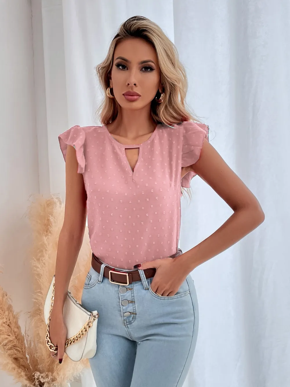 Swiss Dot Cap Sleeve Blouse, image 8