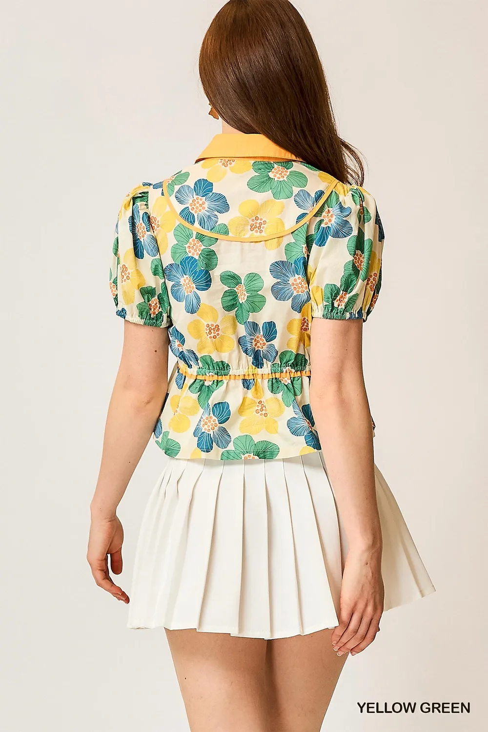 Floral Print Puff Sleeve Cropped Blouse, image 3
