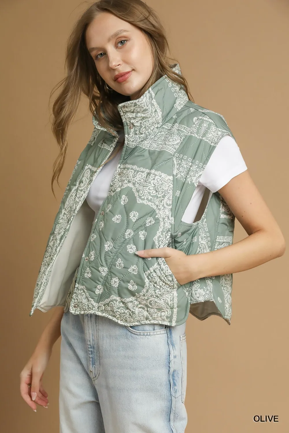 Bandana Print Quilted Puffer Vest, image 4