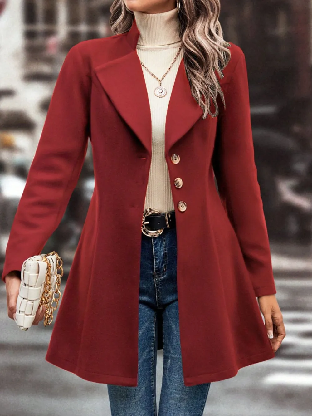 Collared Neck Button Up Long Sleeve Coat, image 13