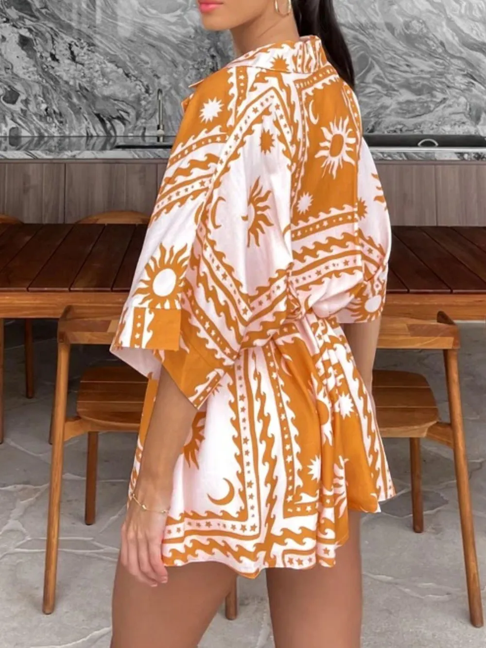 Printed Tie Waist Half Sleeve Romper, image 16