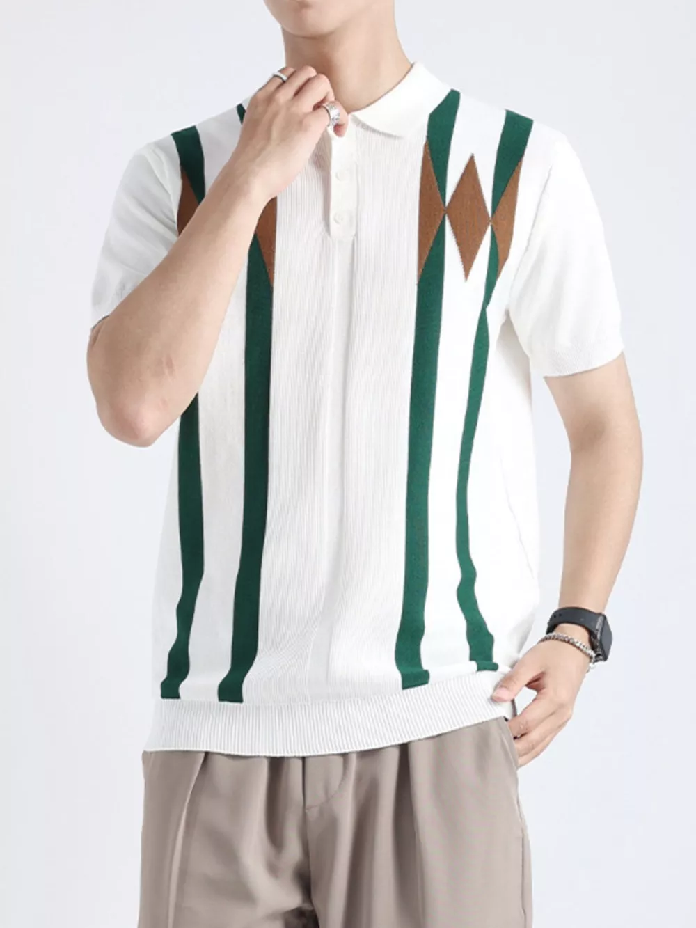 Men's Plus Size Geometric Pattern Knitted Polo, image 6