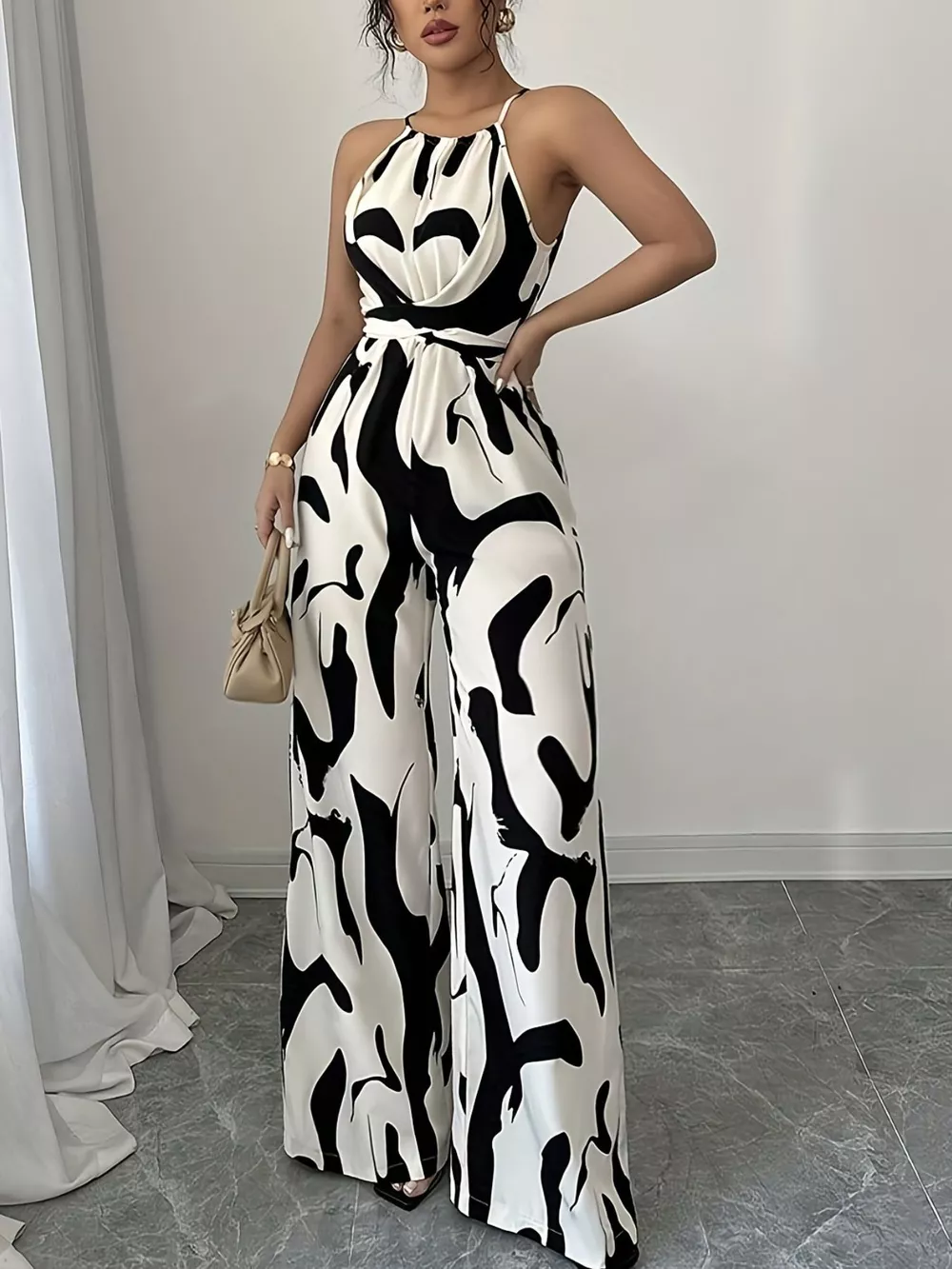 Abstract Print Sleeveless Wide Leg Jumpsuit, image 8