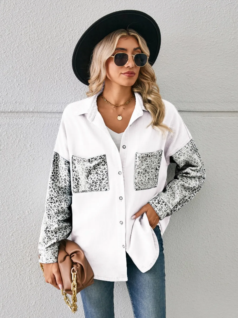 Leopard Button Up Denim Jacket, image 9