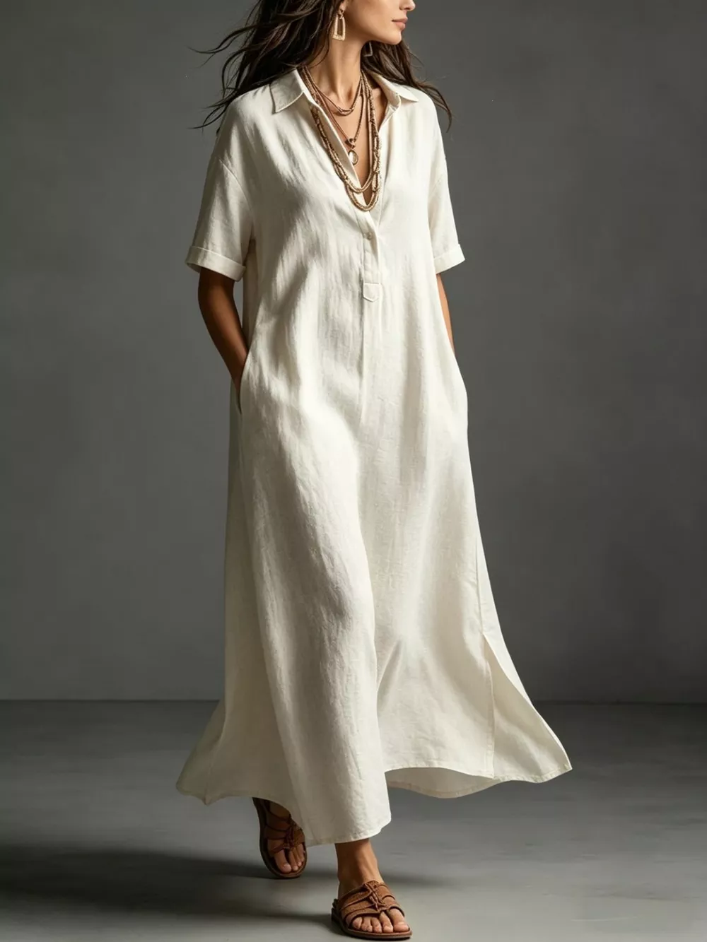 Full Size Casual Midi Shirt Dress Plus Size, image 2