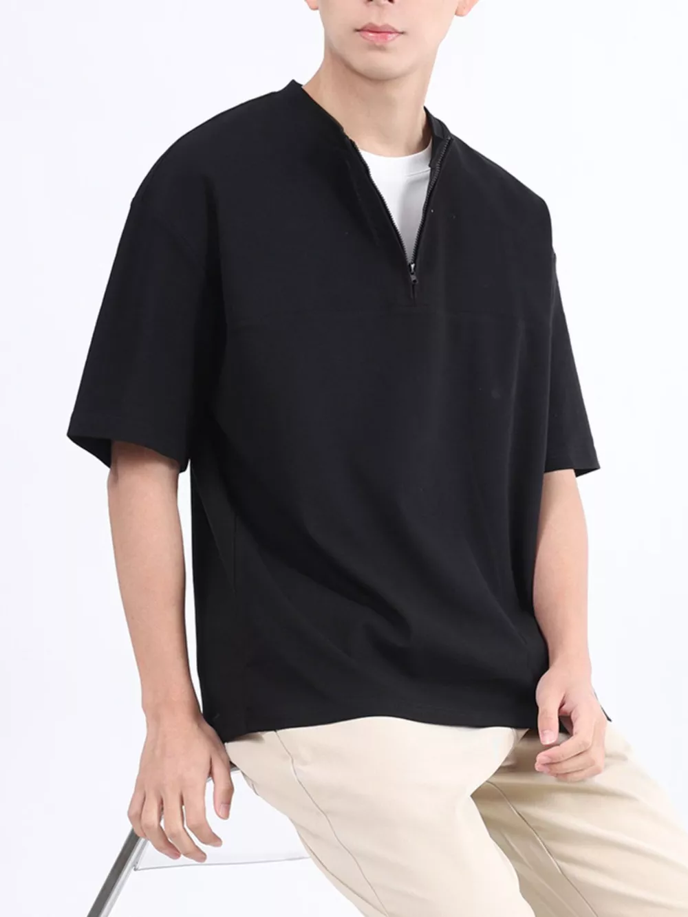 Men's Plus Size Half Sleeve Solid Color Top, image 2