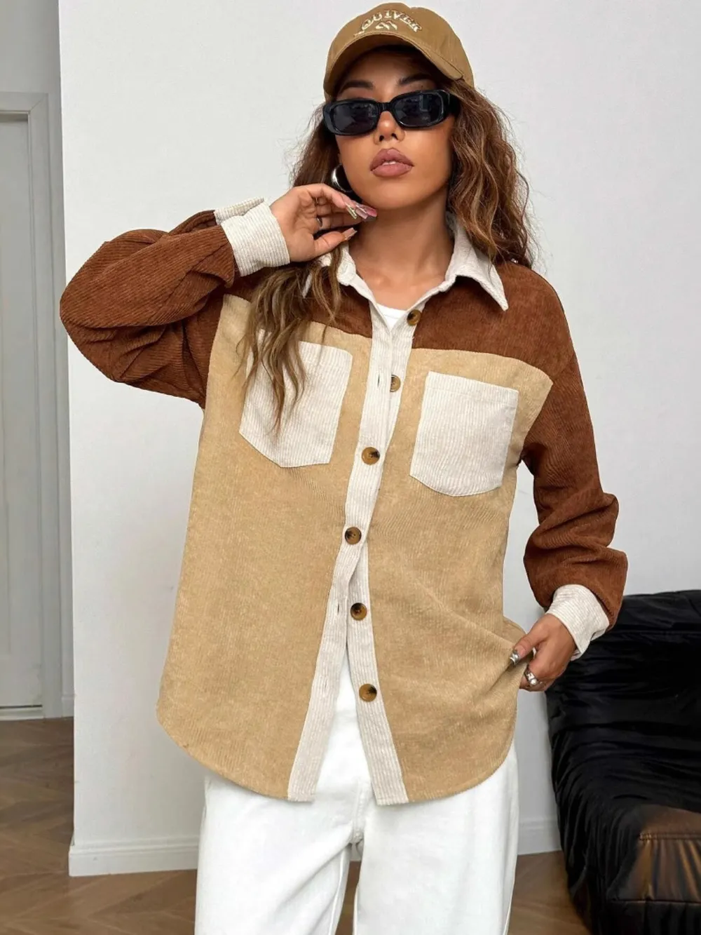 Color Block Collared Neck Long Sleeve Shirt, image 4