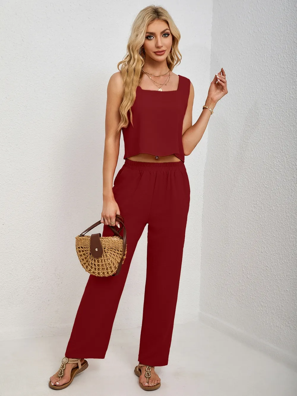 Square Neck Tank and Wide Leg Pants Set, image 18