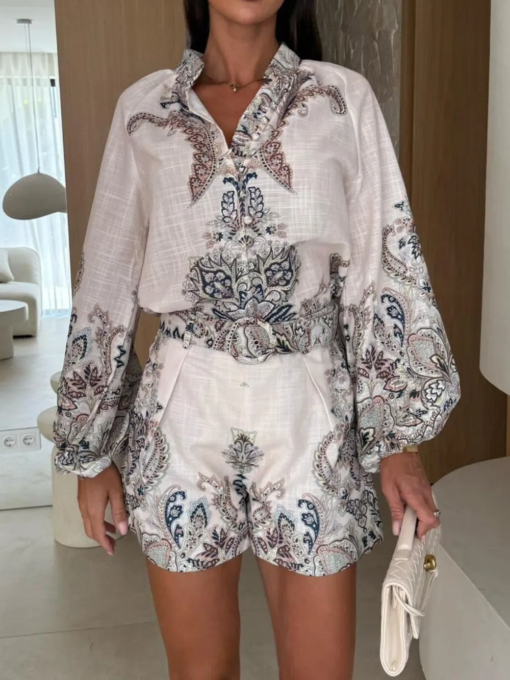 Printed Long Sleeve Shirt and Shorts Set, image 9
