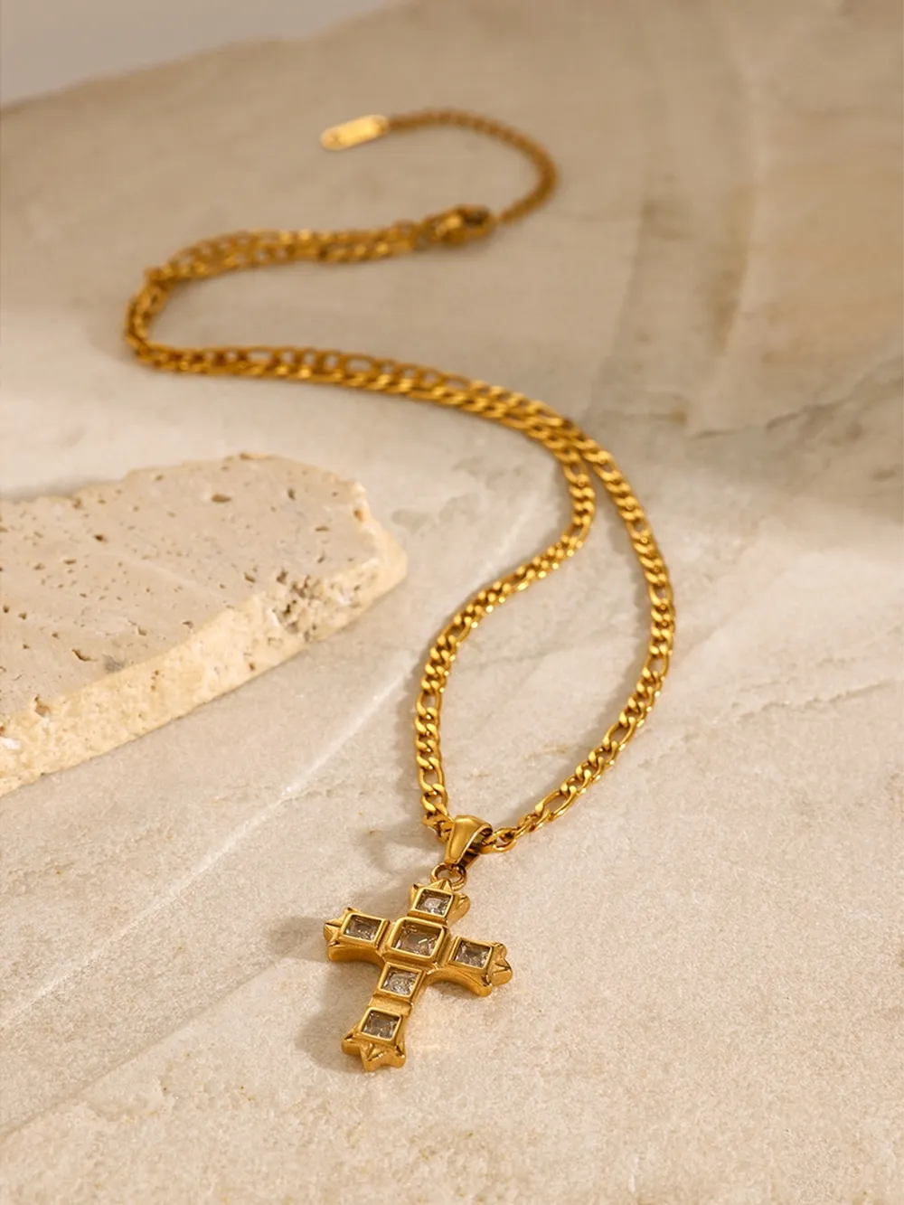 Stainless Steel Zircon Cross Pendant Necklace, image 9