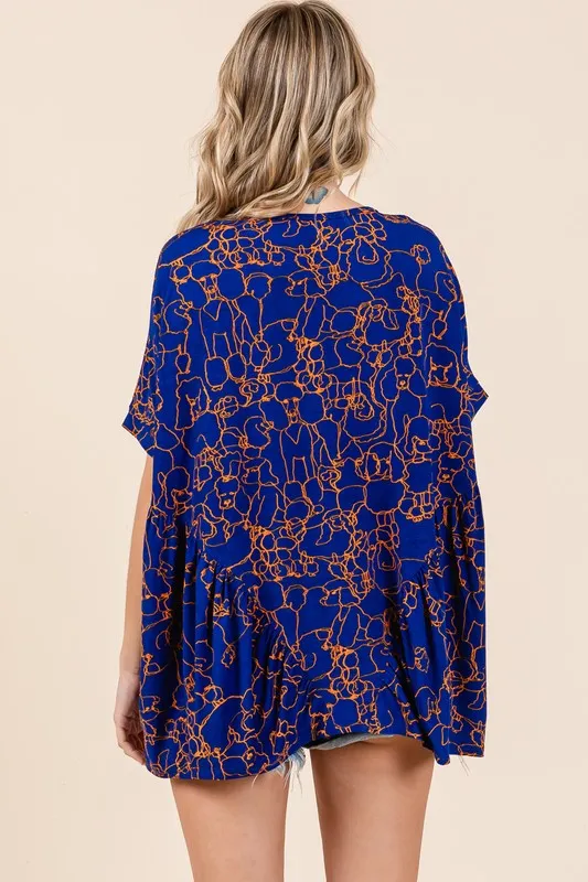 Abstract Print Round Neck Short Sleeve Top, image 5