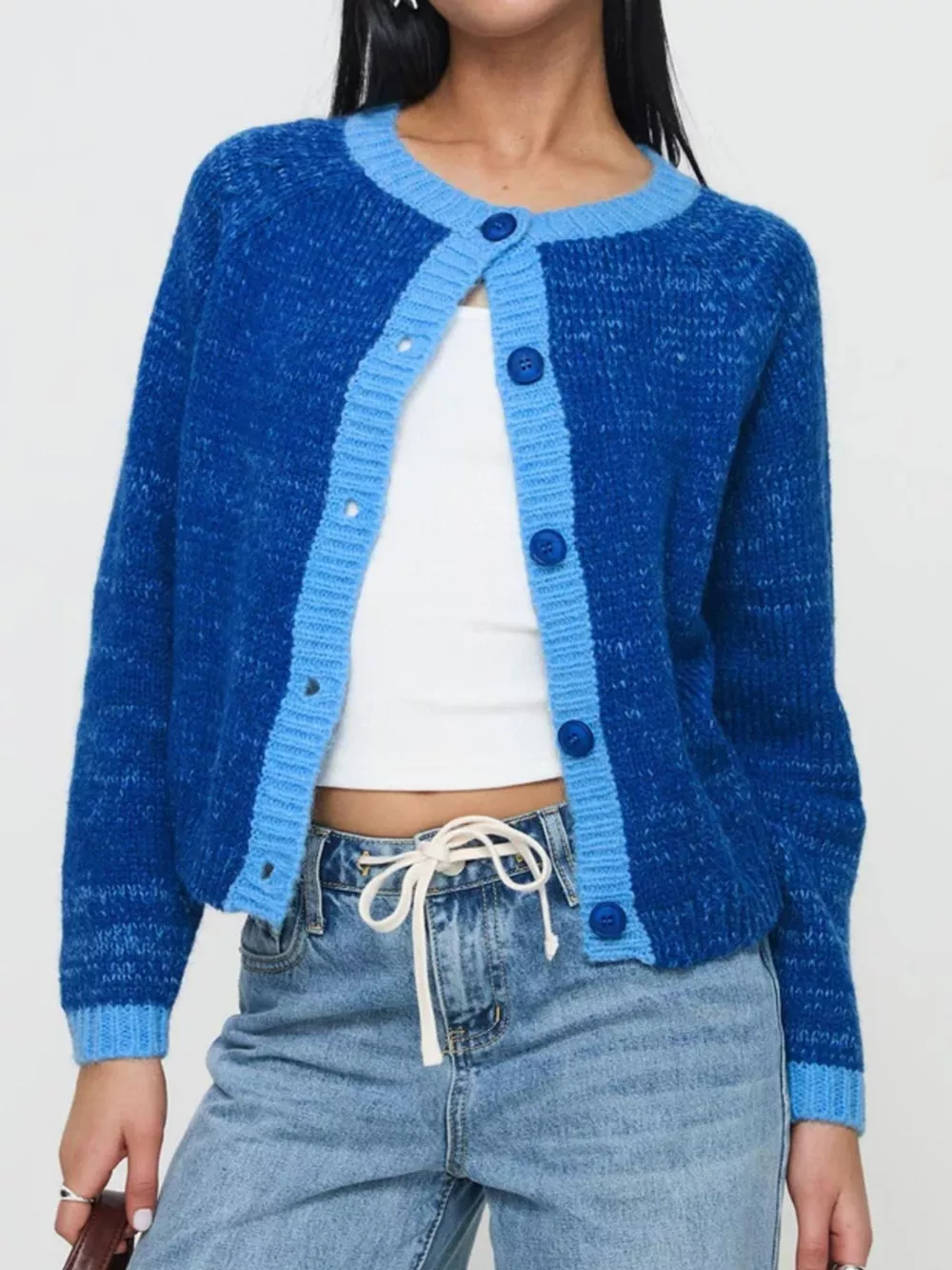 Contrast Trim Button-Up Cardigan