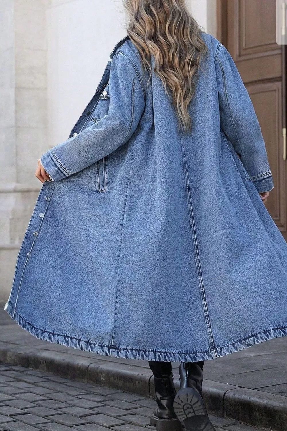 Longline Button-Down Denim Jacket, image 5