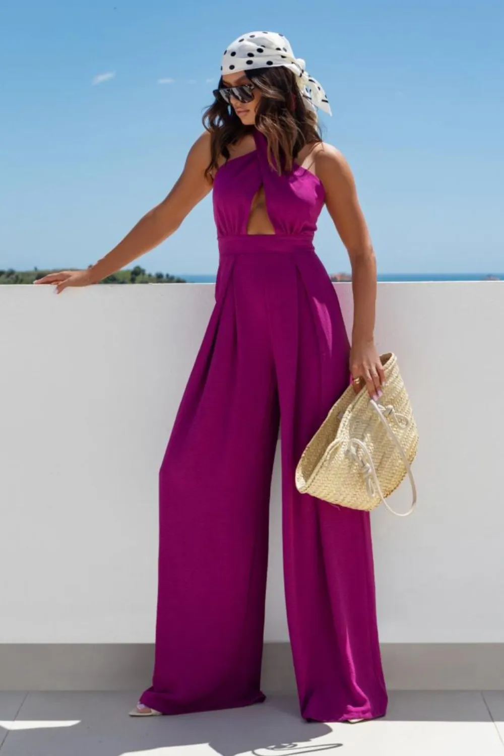 Halter Neck Wide Leg Jumpsuit with Keyhole Detail, image 12