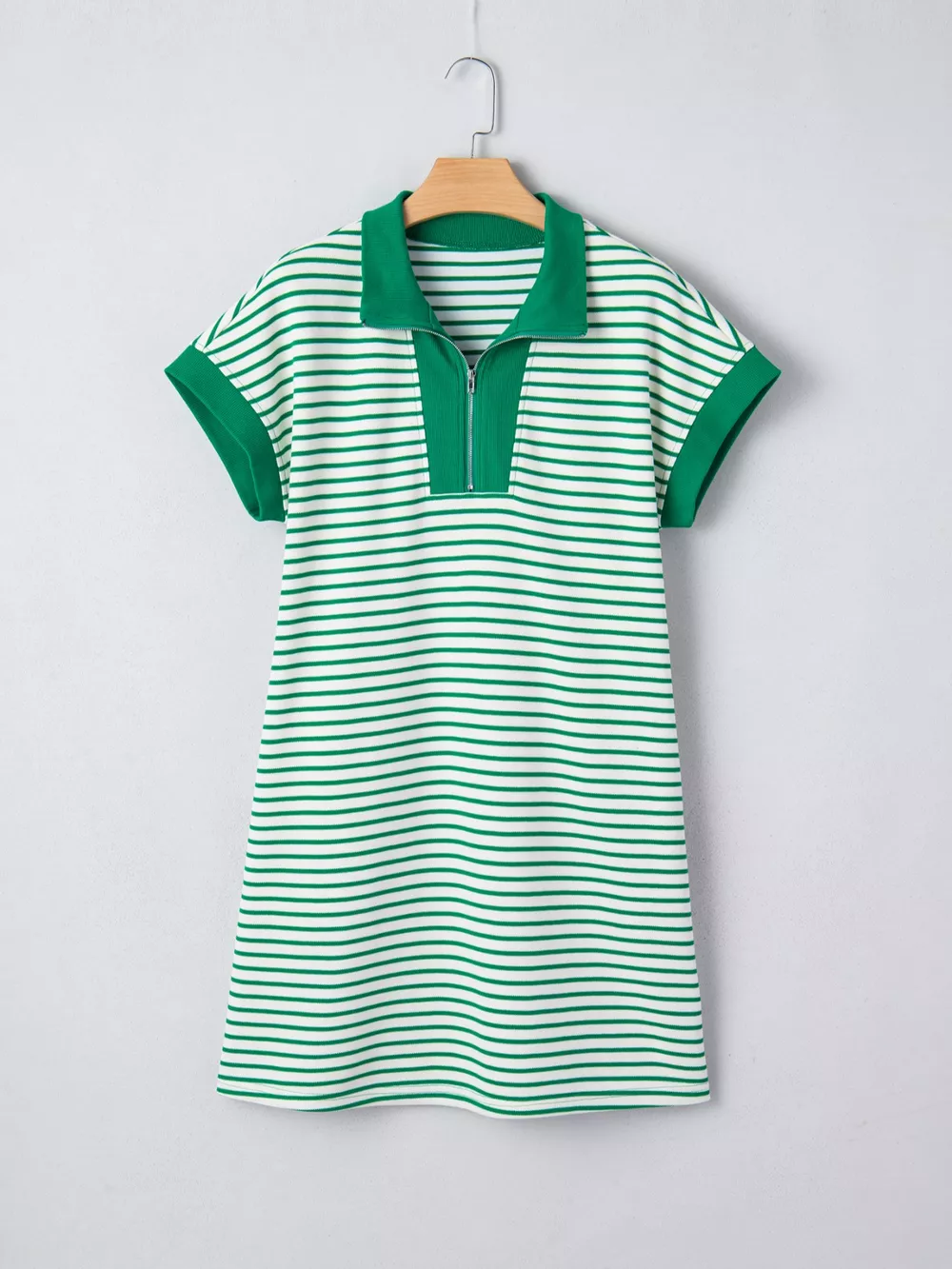Stripe Quarter Zip Polo Collar T Shirt Dress with Pockets, image 16