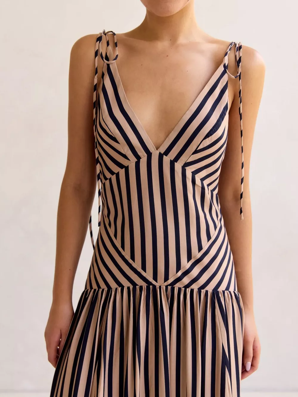 Striped V-Neck Tie-Shoulder Maxi Dress, image 4