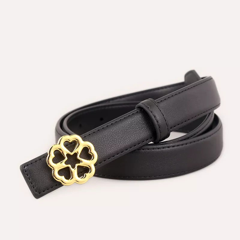 Floral Buckle Leather Belt