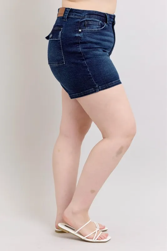 Full Size High Waist Back Flap Pocket Denim Shorts Plus Size, image 7