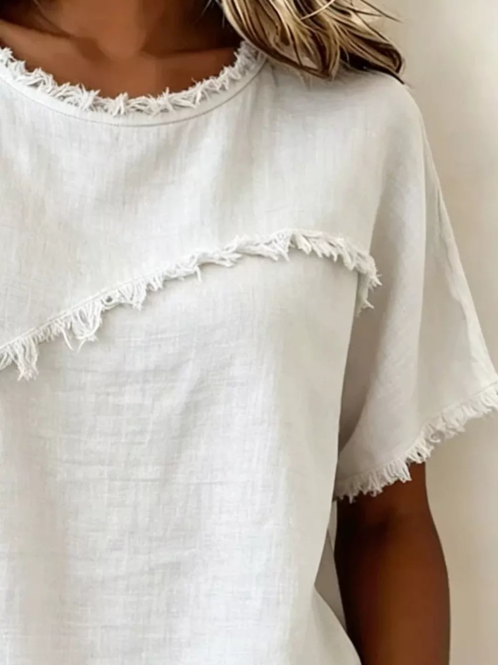 Full Size Frayed Hem Short Sleeve Top Plus Size, image 14