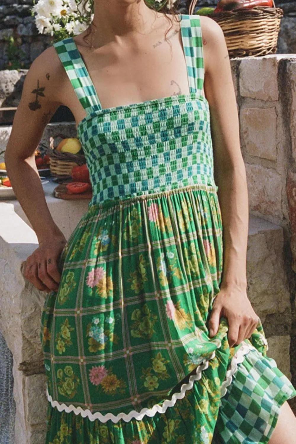 Printed Square Neck Tiered Dress, image 5