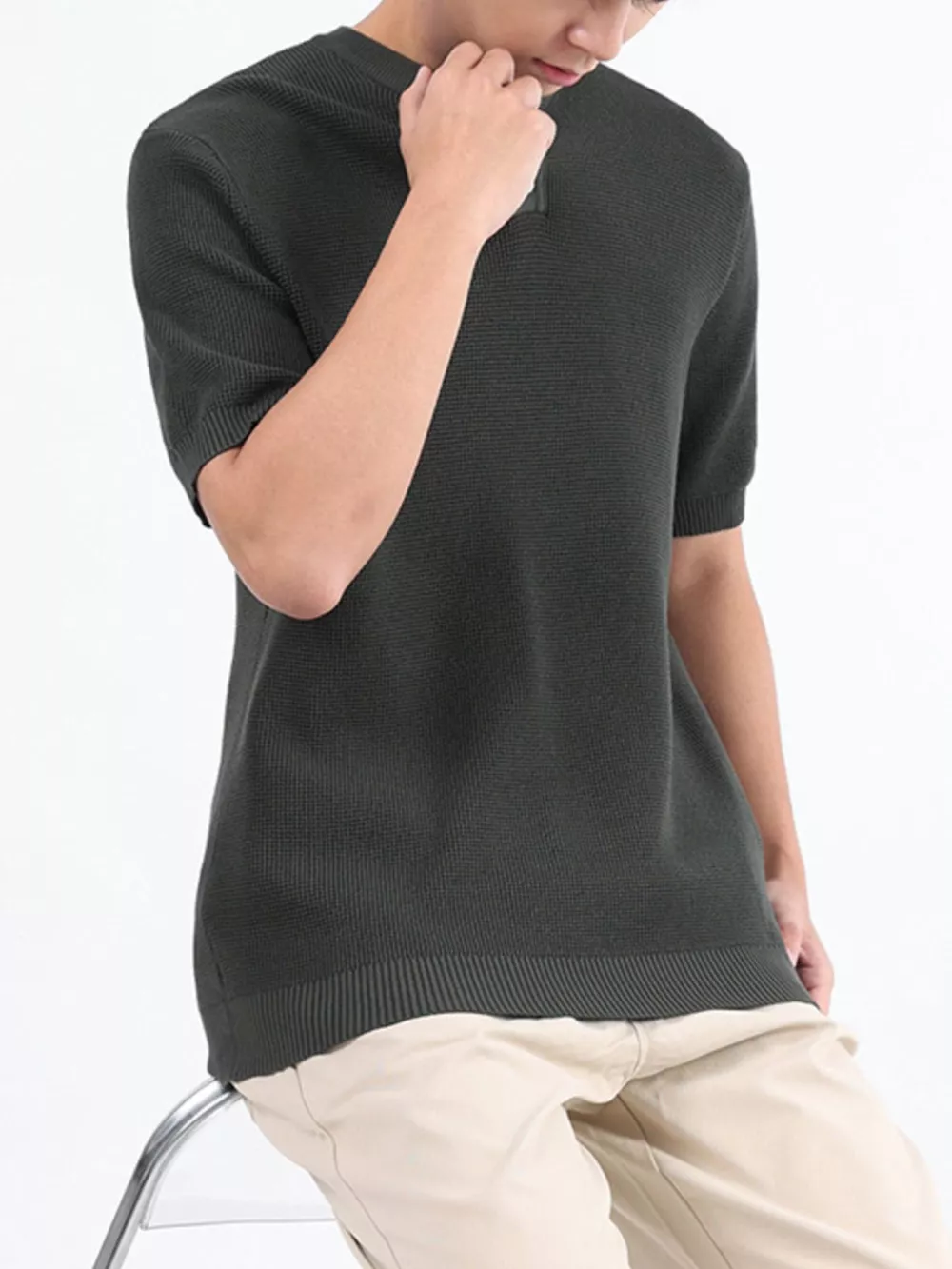 Men's Plus Size Textured Knit Henley T-Shirt, image 3