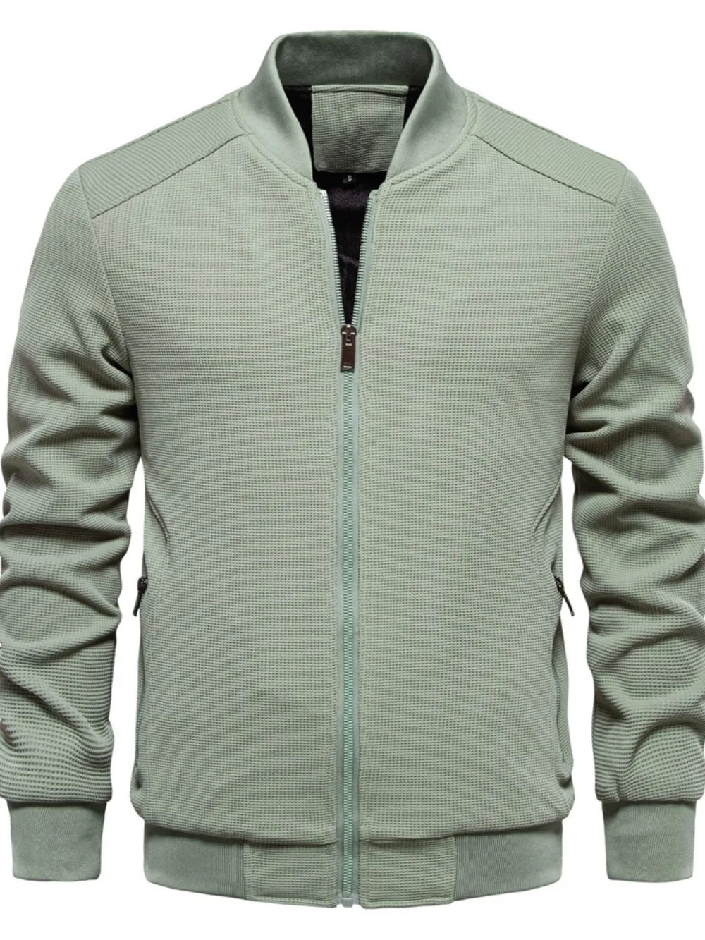 Men's Waffle Knit Baseball Collar Zip Up Jacket, image 11