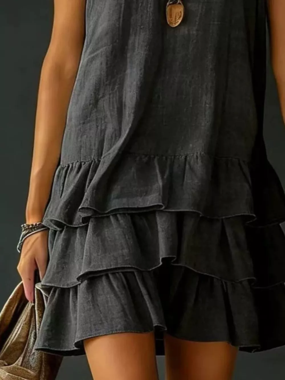 Full Size Ruffled Hem V-Neck Sleeveless Dress Plus Size, image 8