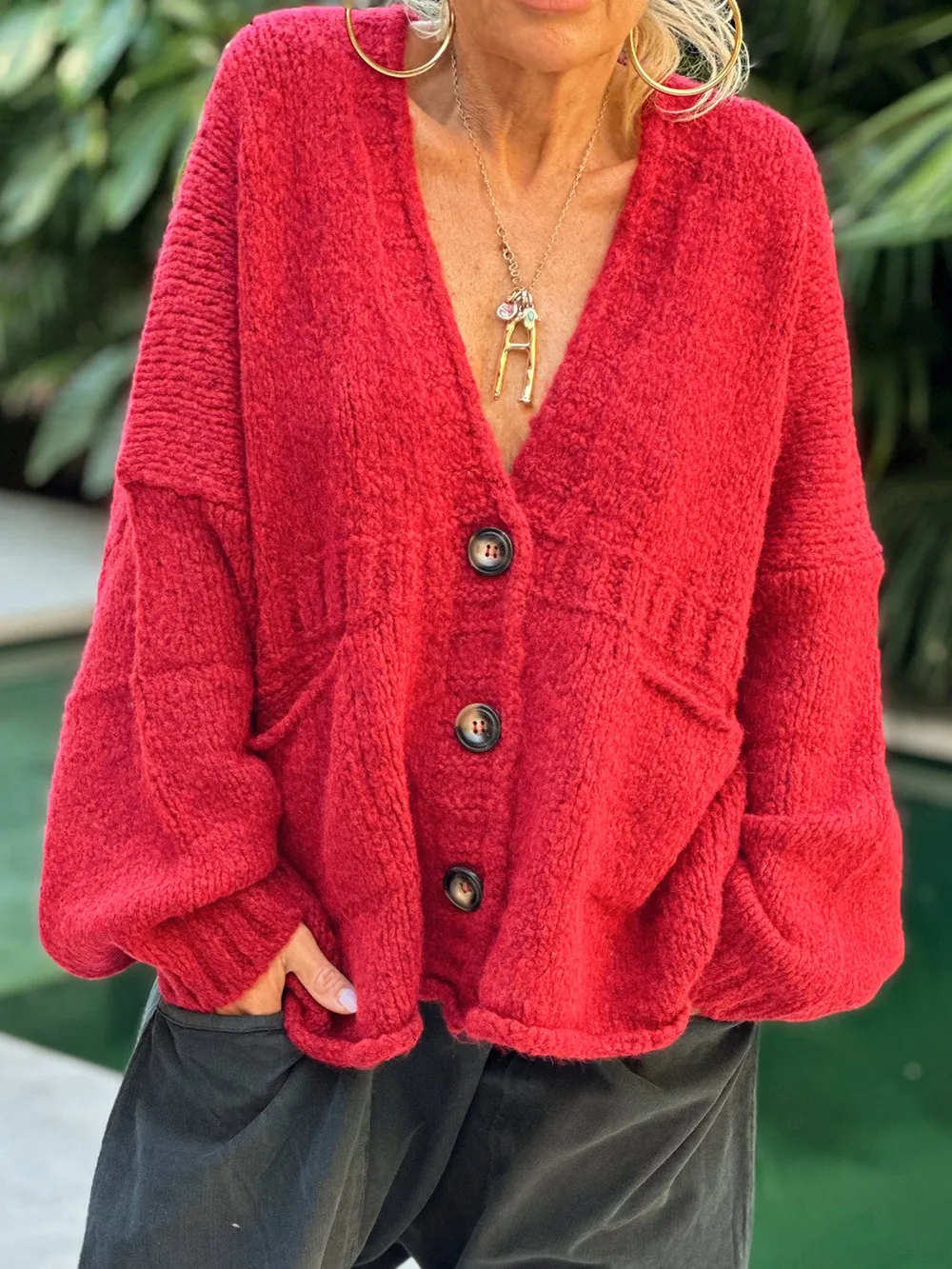 Pocketed V-Neck Button Up Cardigan, image 14