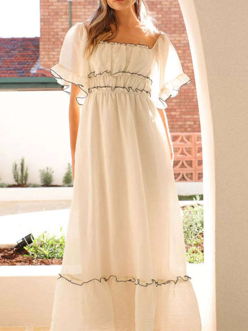 Ruffled Short Sleeve Tiered Maxi Dress, image 4