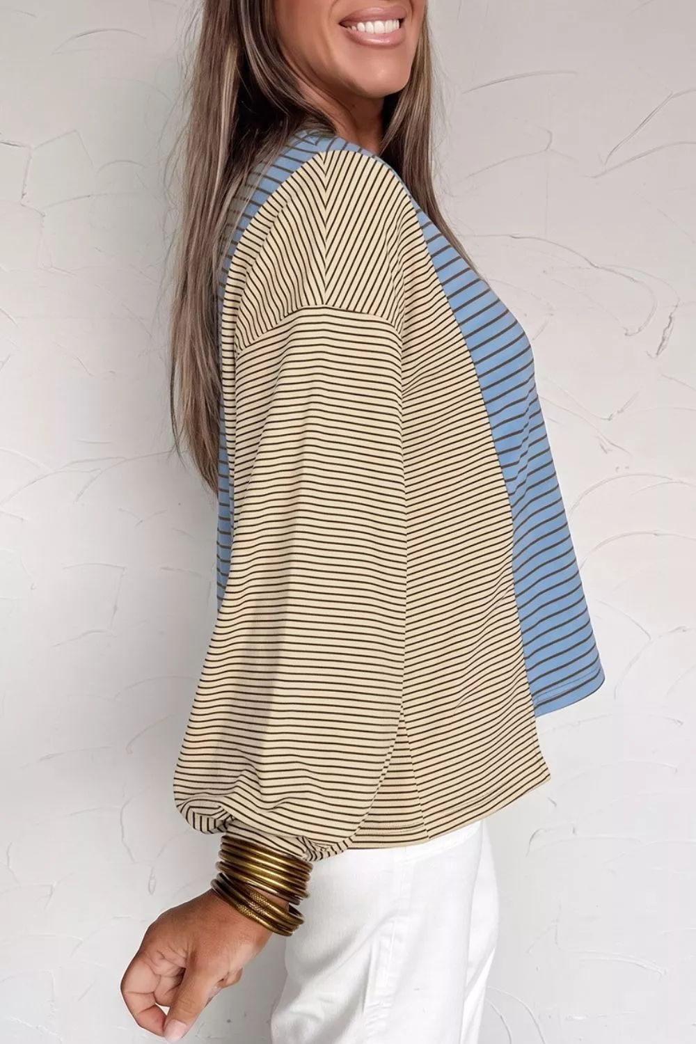 Color Block Striped Dropped Shoulder Sweatshirt, image 2