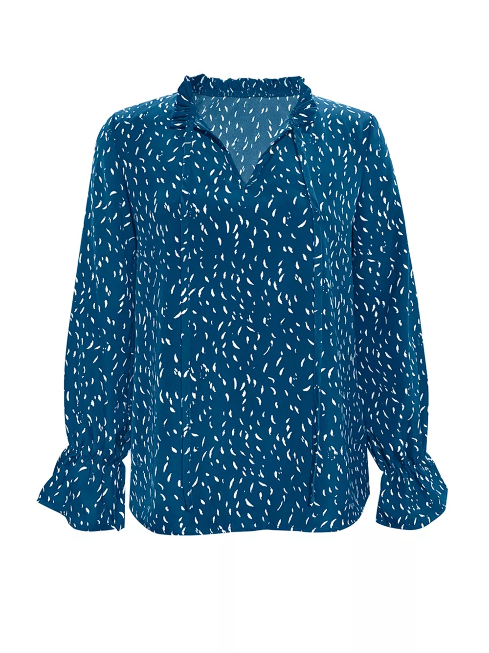 Ruffled Printed Tie Neck Long Sleeve Blouse, image 10