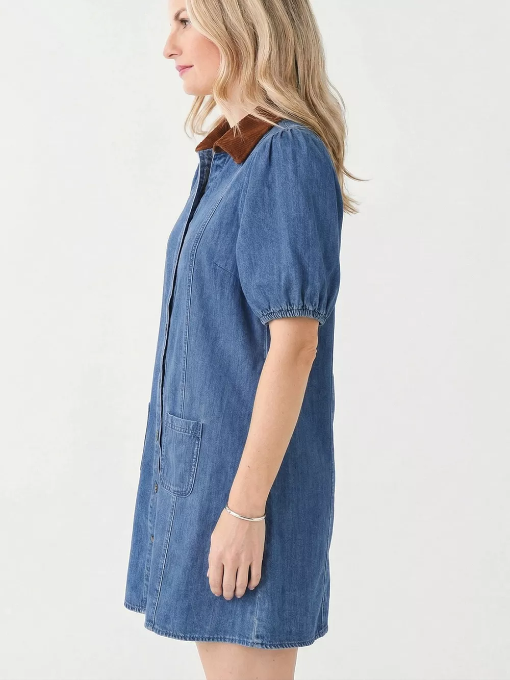 Button-Down Short Sleeve Denim Dress, image 3