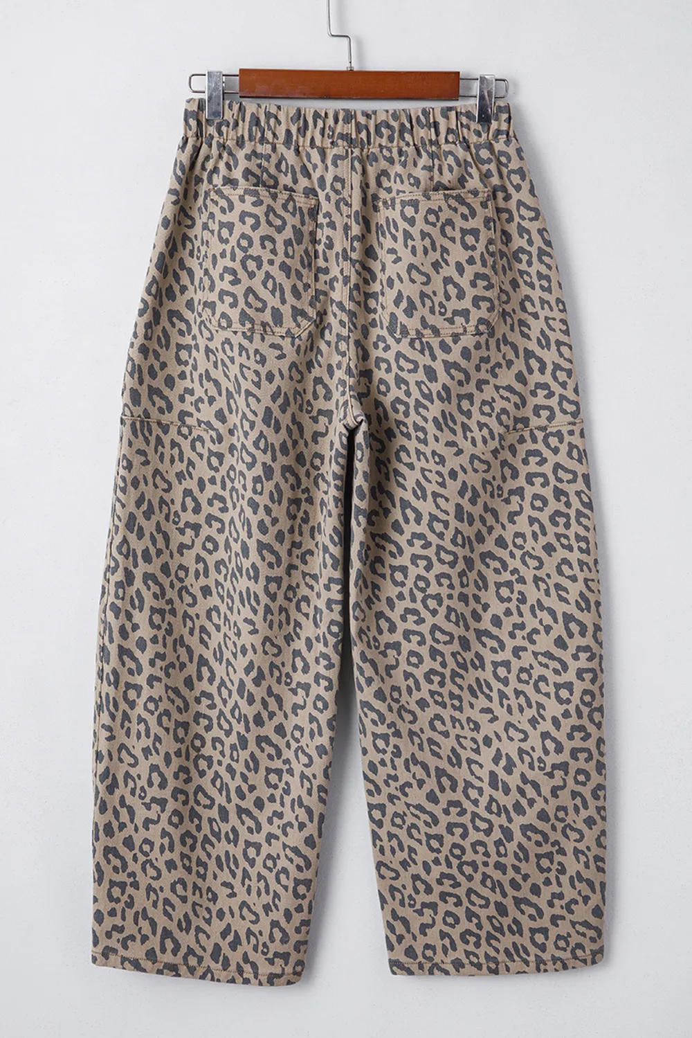 Leopard Printed Drawstring Waist Pocketed Wide Leg Jeans, image 8