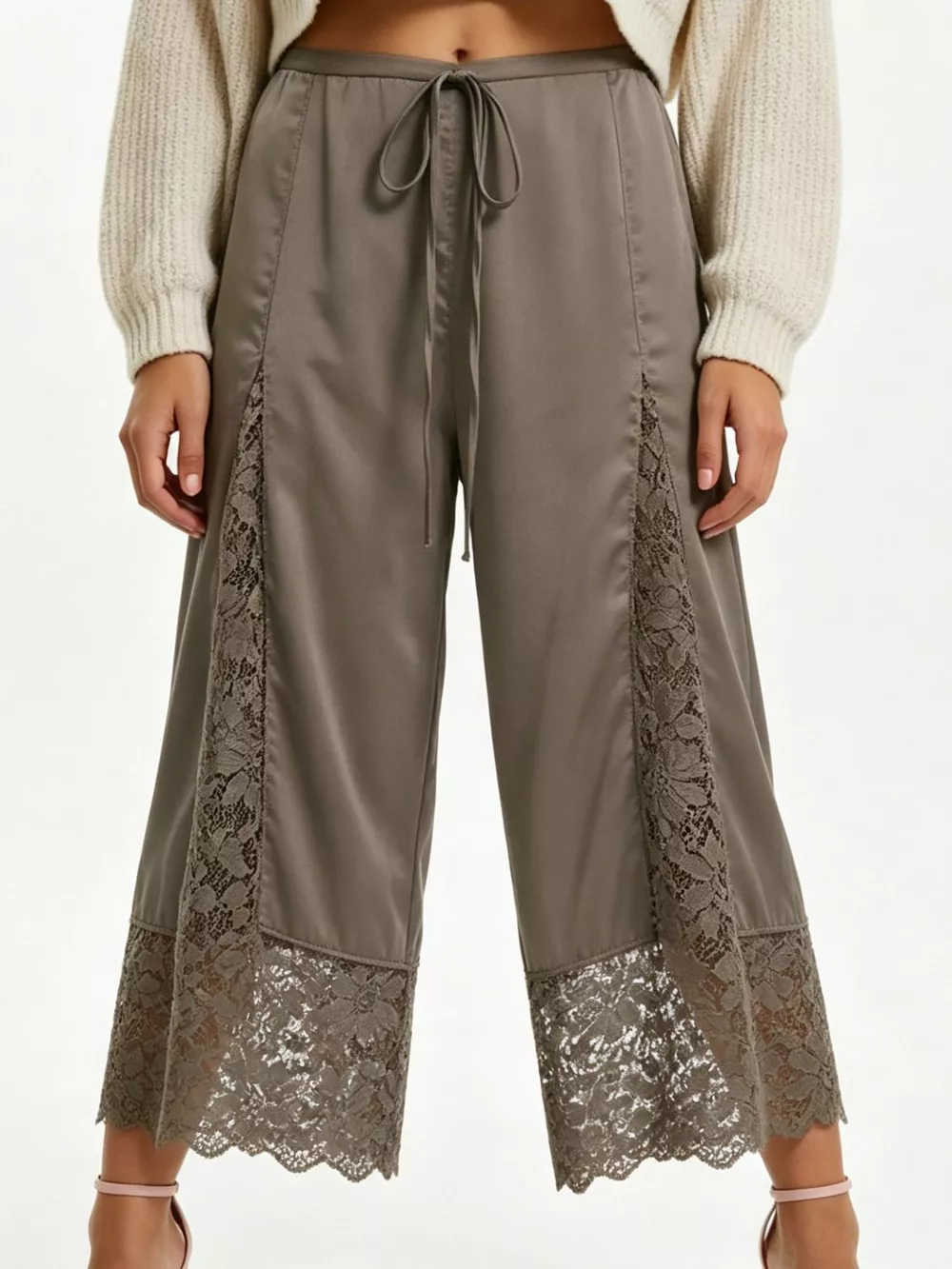 Lace Trim Wide-Leg Cropped Pants, image 28
