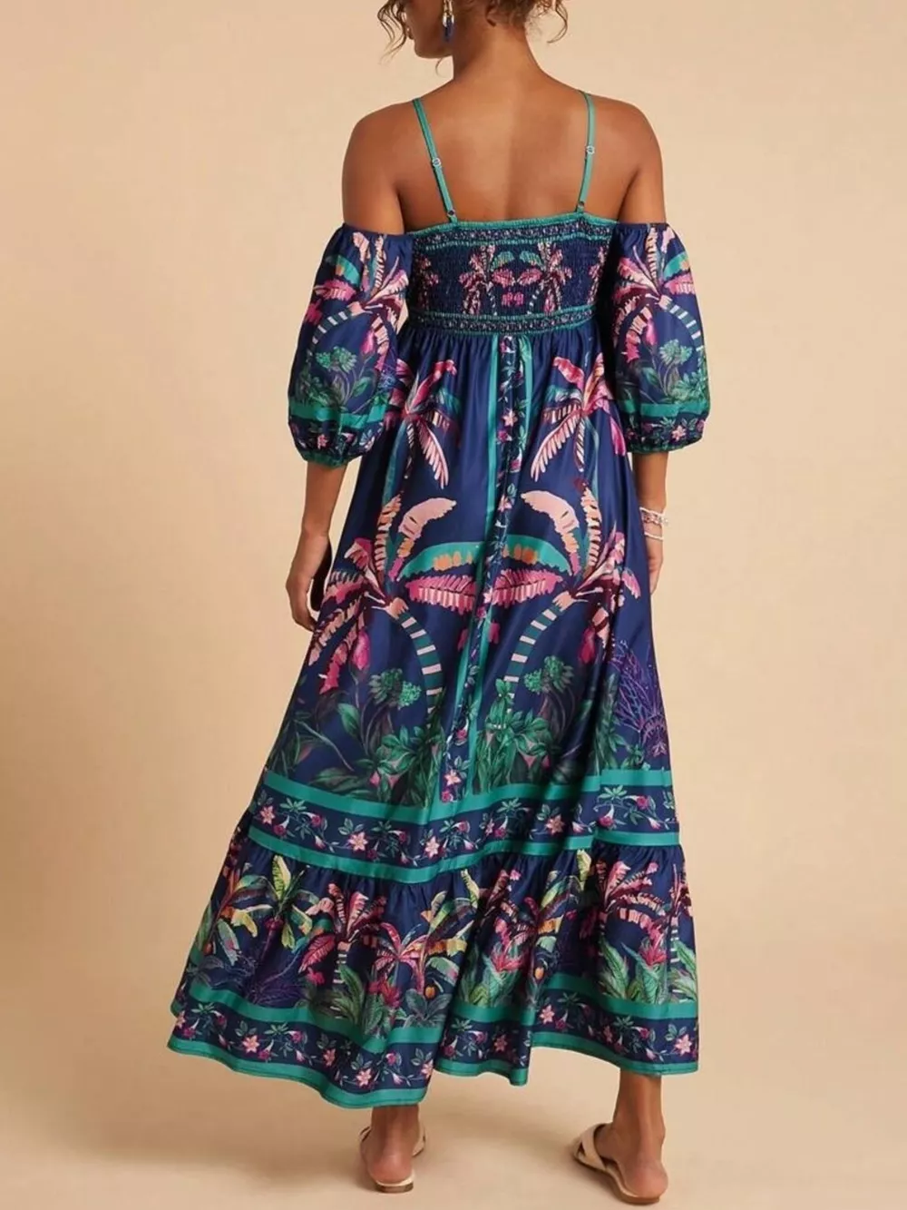 Tropical Print Spaghetti Strap Maxi Dress, image 5