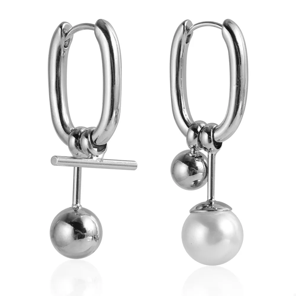 Asymmetrical Pearl Drop Hoop Earrings, image 7