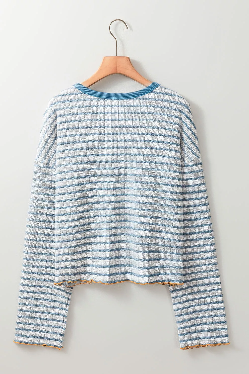 Striped Textured Knit Button Detail Top, image 7
