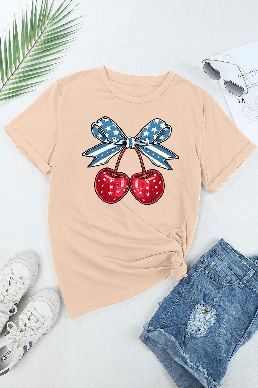 Cherry Graphic Round Neck Short Sleeve T-Shirt, image 5